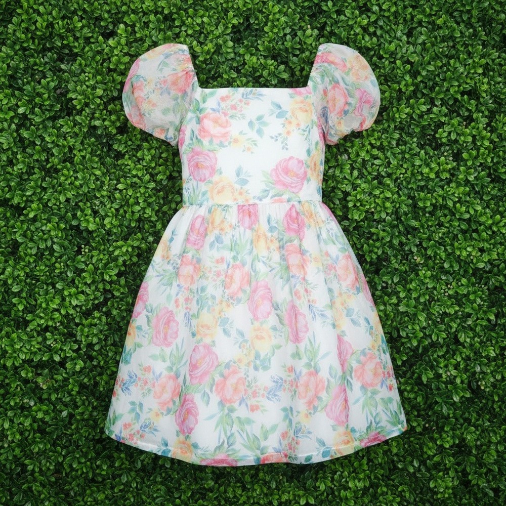 Rare Editions Floral Mesh Flutter Sleeve Party Dress White Pink Plus Size 20